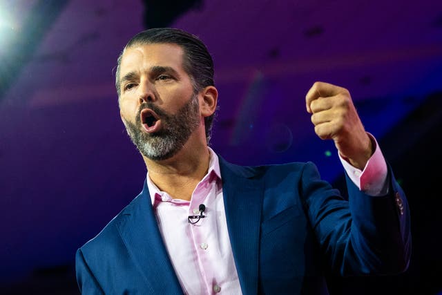<p>Donald Trump Jr speaks at the Conservative Political Action Conference (CPAC) at the Gaylord National Resort & Convention Center in National Harbor, Maryland, USA, 03 March 2023. </p>