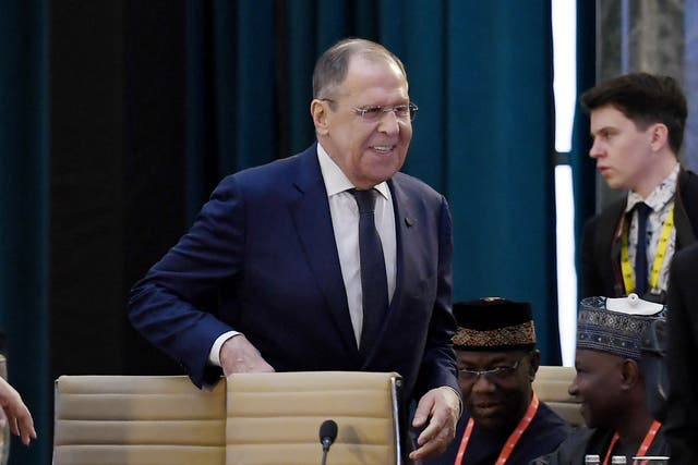 <p>Russian foreign minister Sergei Lavrov attends the G20 foreign ministers’ meeting in New Delhi on 2 March</p>