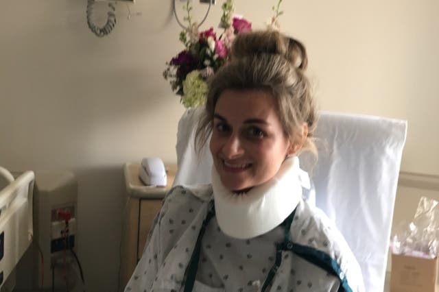 <p>Abby Fender after an operation to fix a herniated disc</p>