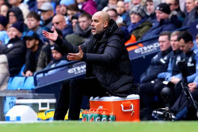 Manchester City manager Pep Guardiola during the Premier League match at the Etihad Stadium, Manchester. Picture date: Saturday March 4, 2023.