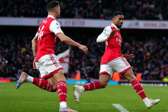 Reiss Nelson (right) played a vital role in Arsenal’s title challenge (John Walton/PA)