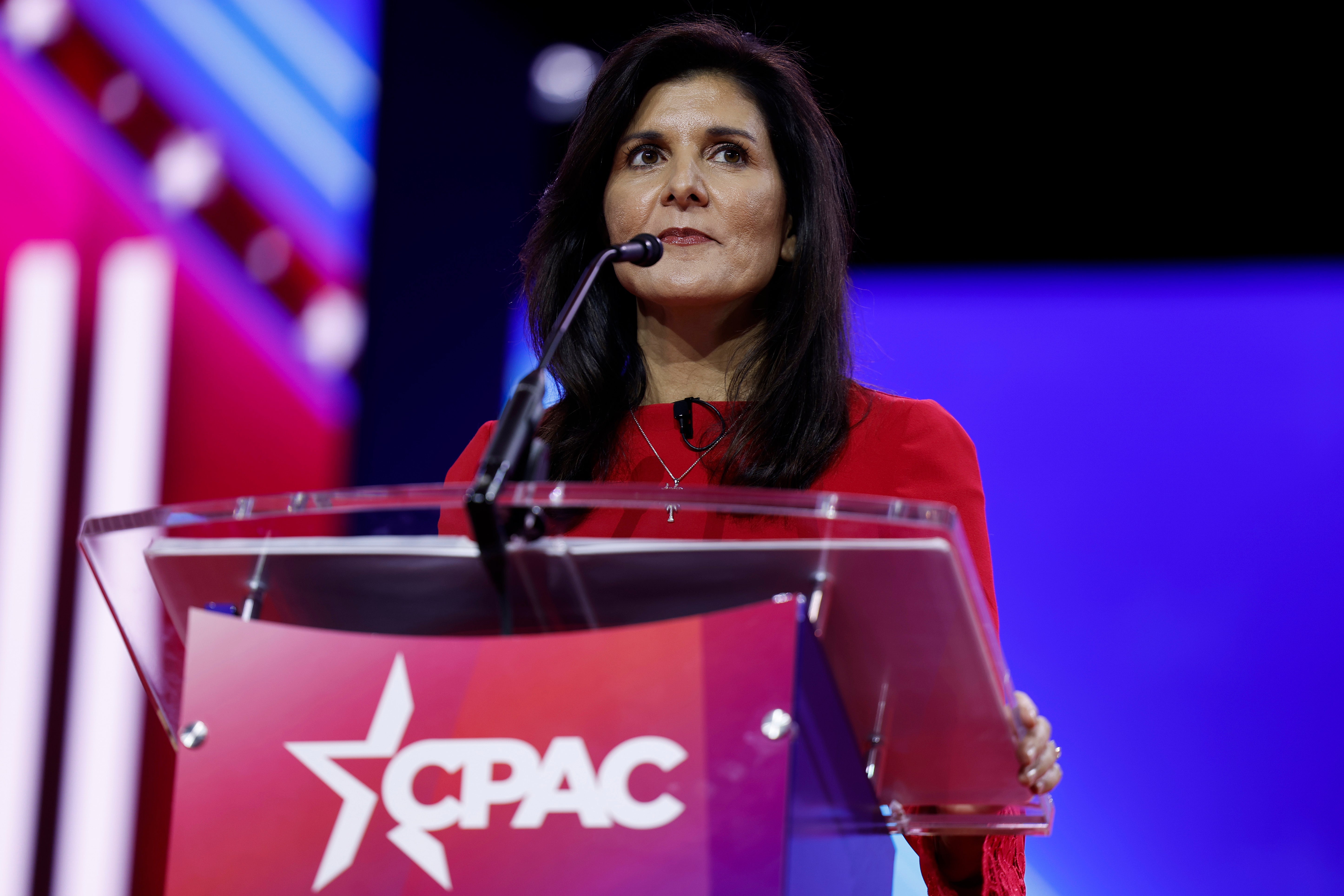 Republican presidential candidate Nikki Haley speaks during the annual Conservative Political Action Conference (CPAC)