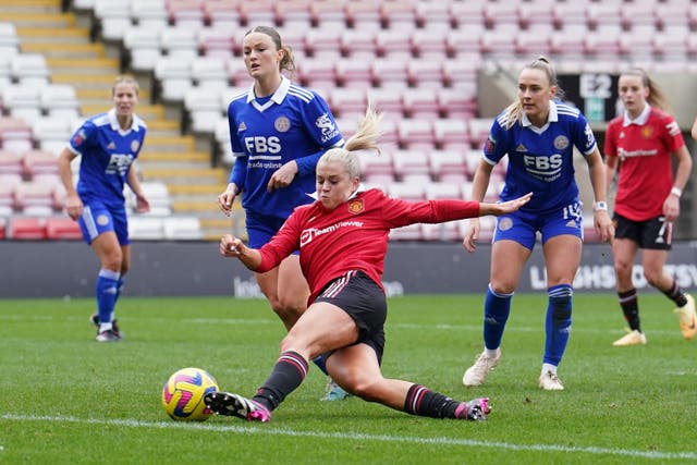Manchester United’s Alessia Russo opened the scoring against Leicester and went on to notch a hat-trick (Martin Rickett/PA)