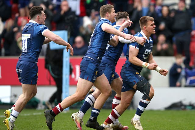 Sale Sharks’ Joe Carpenter (right) celebrates