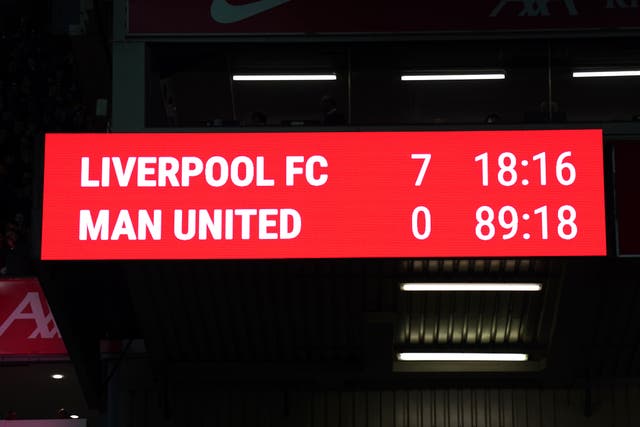 Manchester United were beaten 7-0 at Anfield (Peter Byrne/PA).