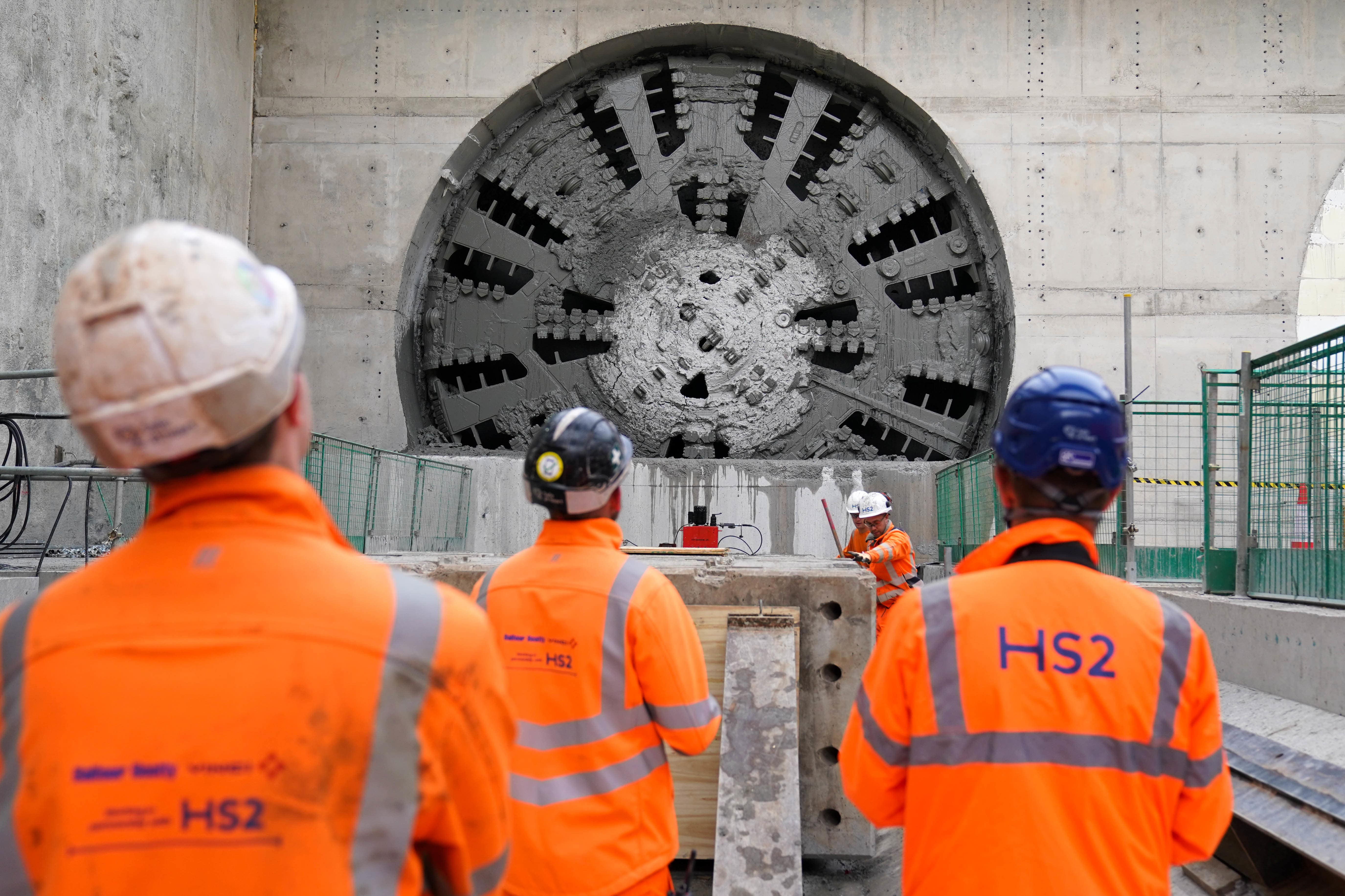 Construction workers for HS2. Civil engineering projects such as HS2 helped the construction sector grow sharply in February (Jacob King/PA)