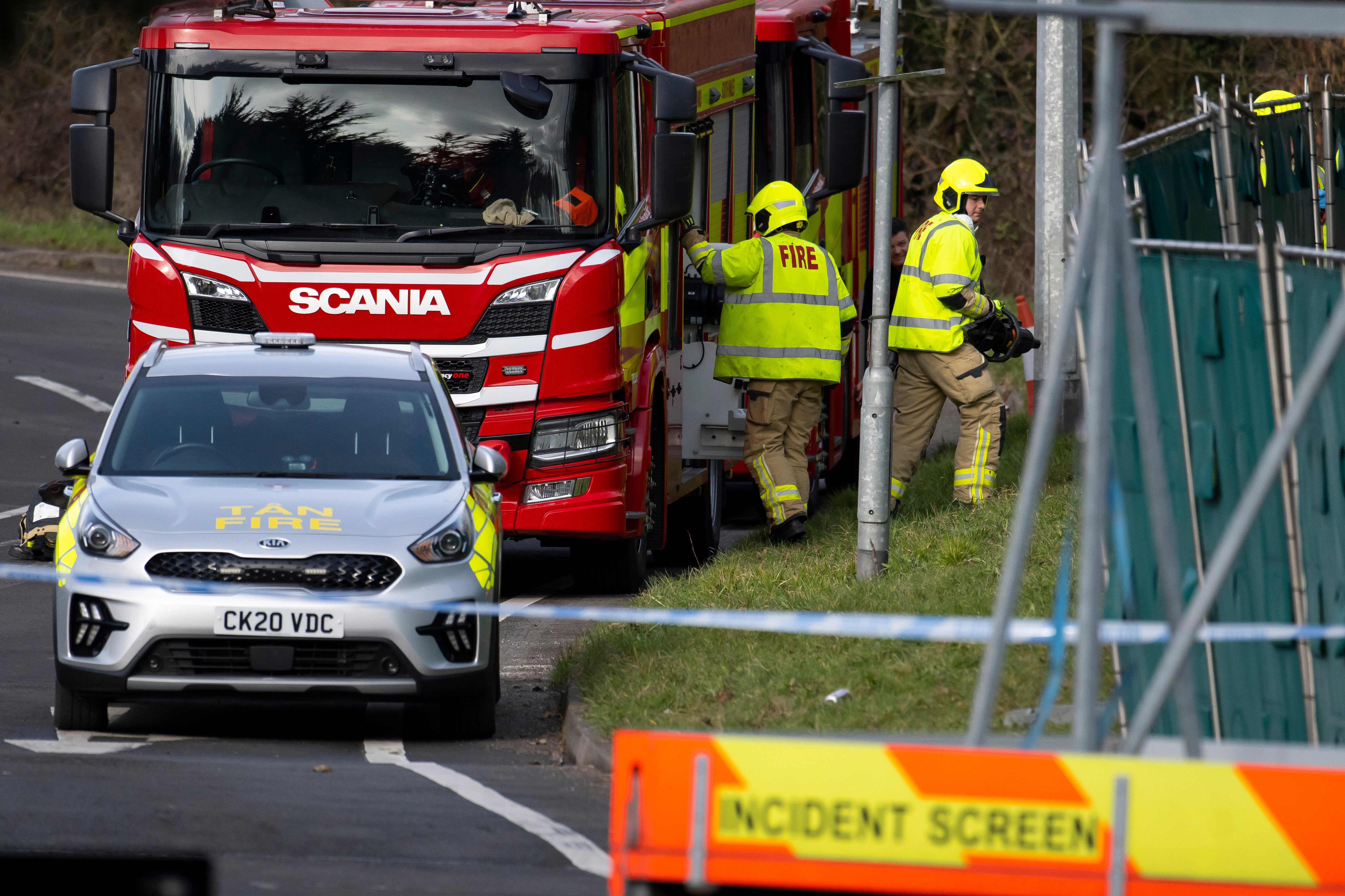 A general view of the scene on the A48 on 6 March 2023 in Cardiff, Wales.