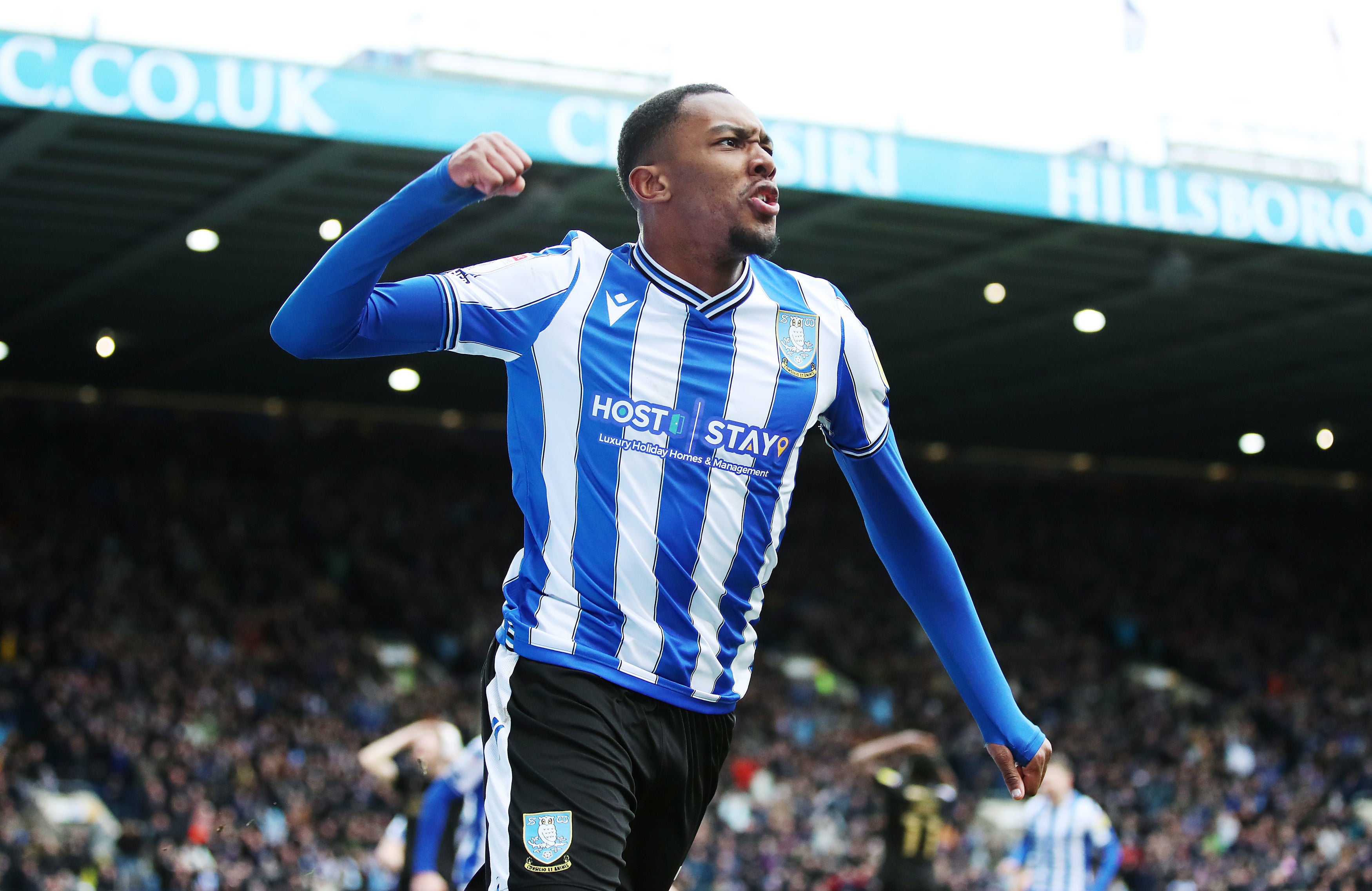 Jaden Brown celebrates after playing a part in Wednesday’s goal