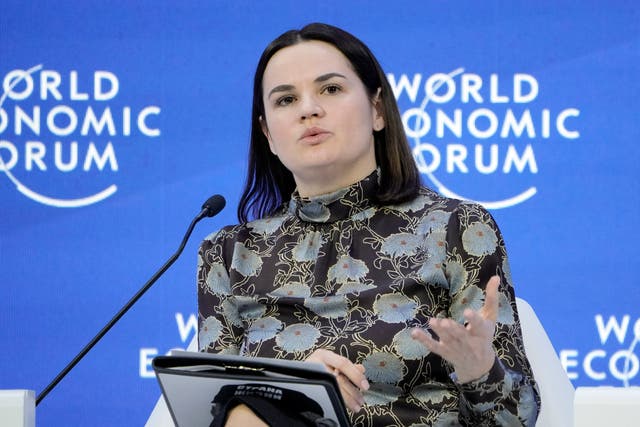 <p>Sviatlana Tsikhanouskaya at the World Economic Forum in Davos earlier this year </p>