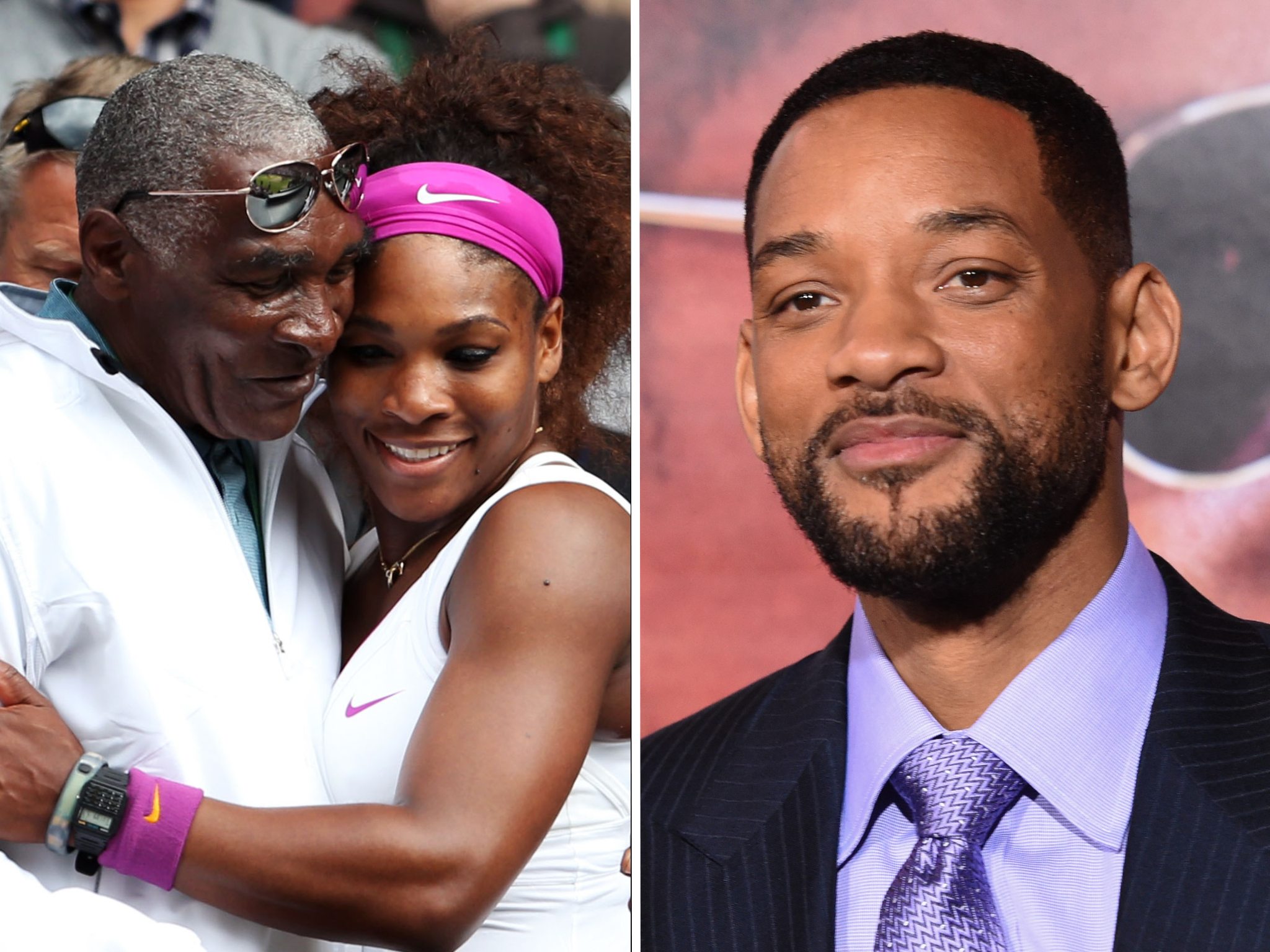 <p>Richard and Serena Williams and Will Smith</p>