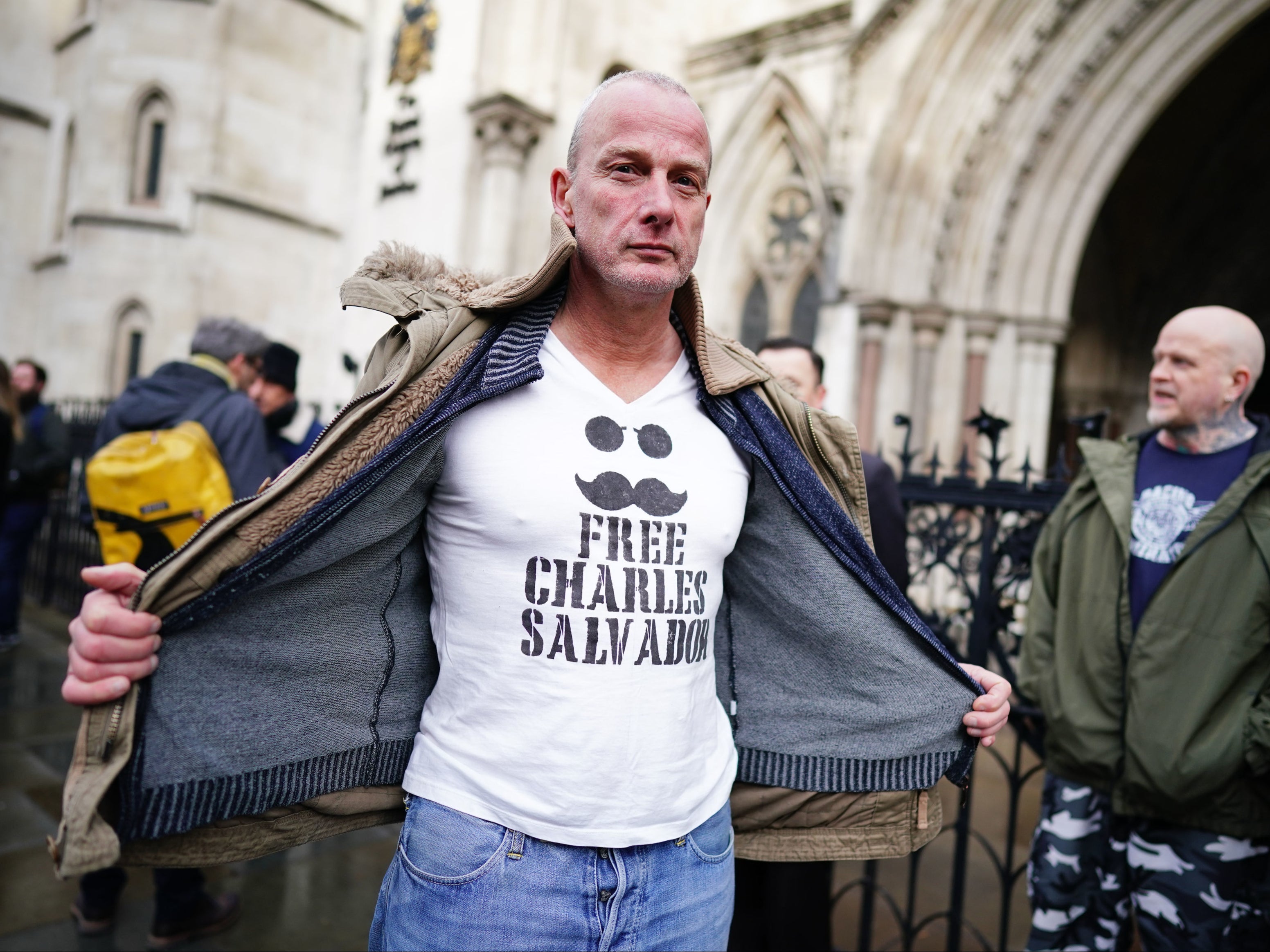 A supporter of notorious inmate Charles Bronson outside the Royal Courts Of Justice