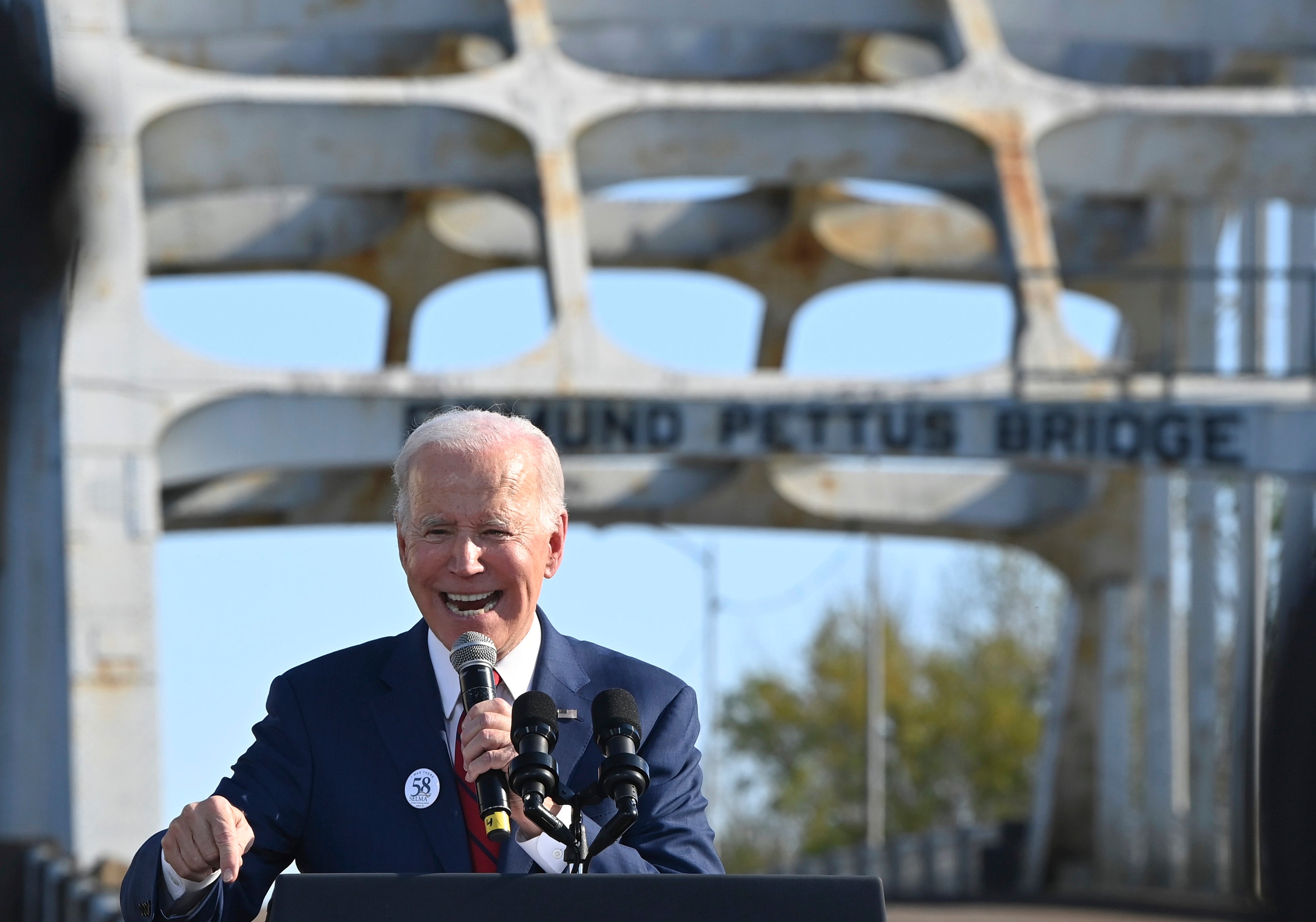 President Joe Biden speaks near the Edmund Pettus Bridge in Selma, Ala., Sunday, March 5, 2023
