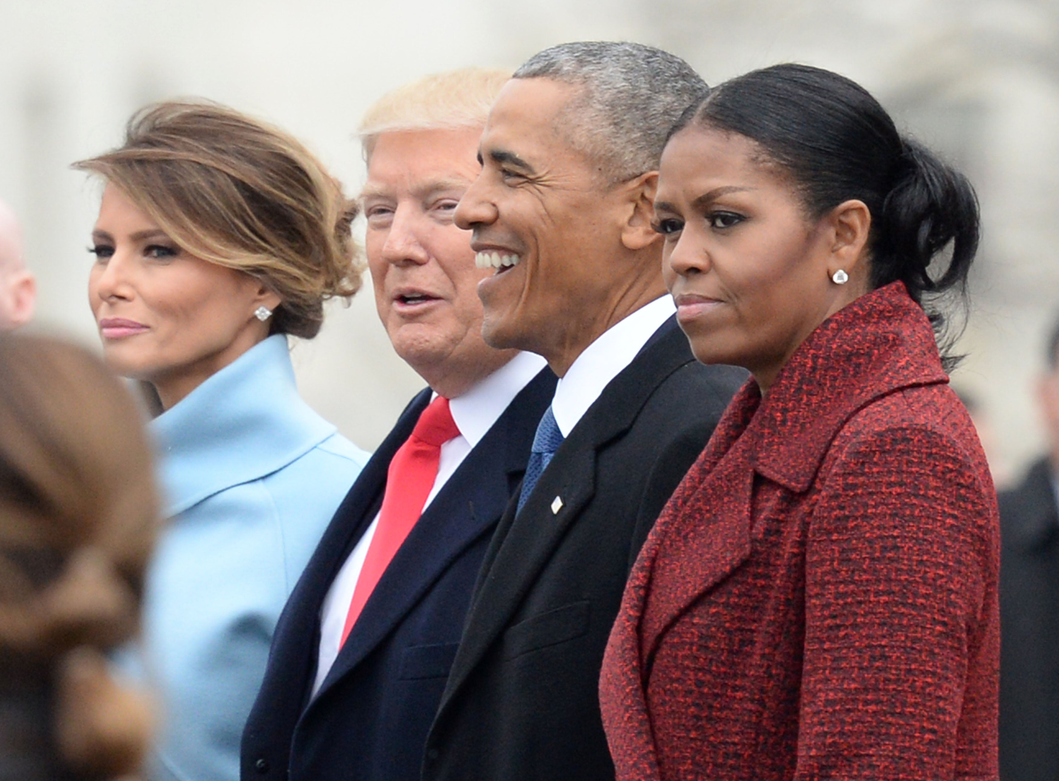 Michelle Obama with her husband and the incoming president and first lady on Inauguration Day in January 2017