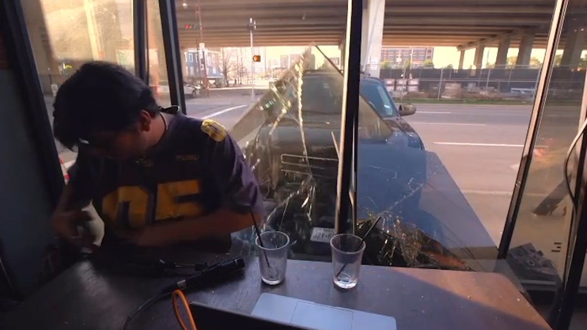 SUV crashes through cafe window directly into podcast presenters during recording
