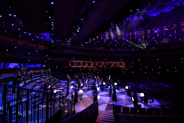 <p>The BBC Symphony Orchestra during the First Night of the Proms 2020 at the Royal Albert Hall in London (BBC/PA)</p>