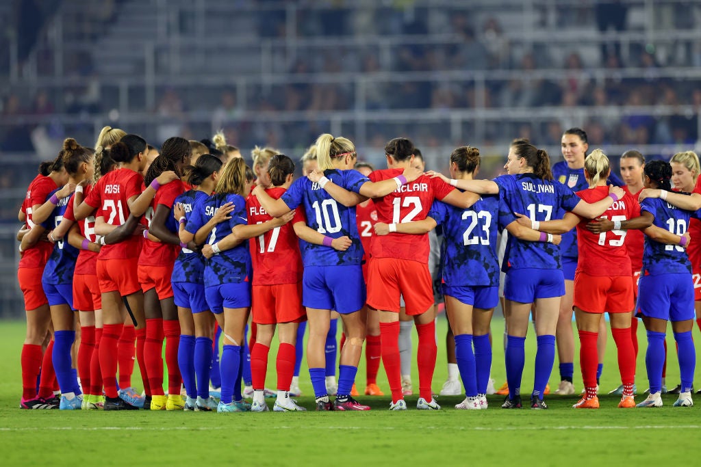 Canada were joined by the USA in a show of solidarity as they played their SheBelieves opener under protest
