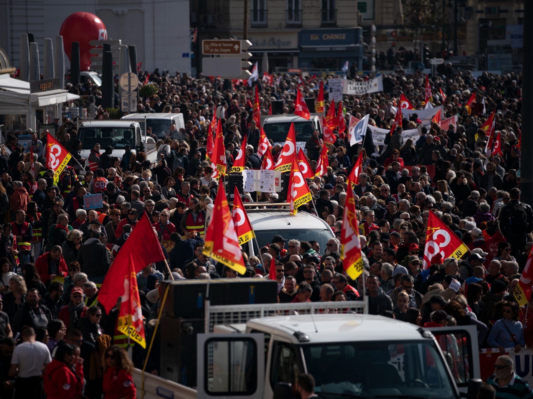 Protesters gather during a demonstration in Marseille, southern France