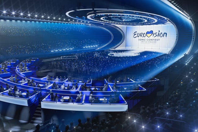 A computer-generated image of how the 2023 Eurovision Song Contest stage will look (BBC/Eurovision/PA)