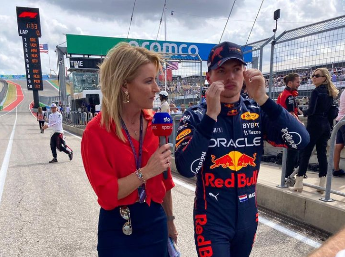 Brookes interviewing Max Verstappen in Austin last year