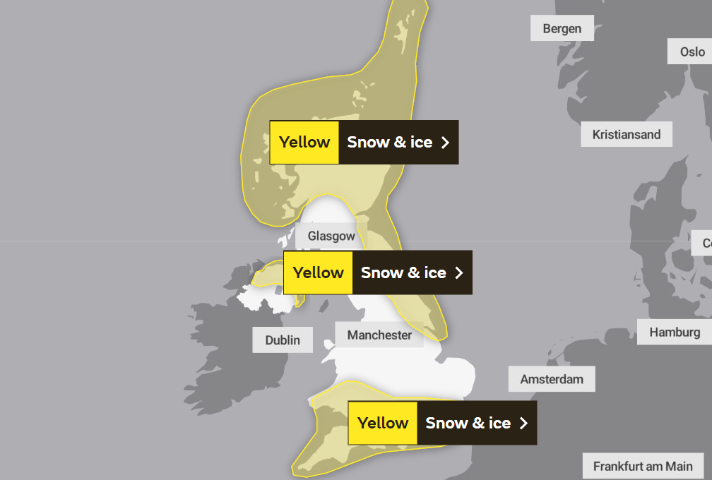 Map shows where snow will fall across UK today