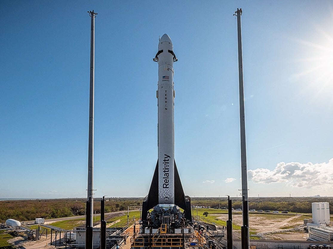 Relativity Space’s Terran 1 rocket on the pad at Cape Canaveral Space Force Station in Florida ahead of an attempted launch on 8 March, 2023