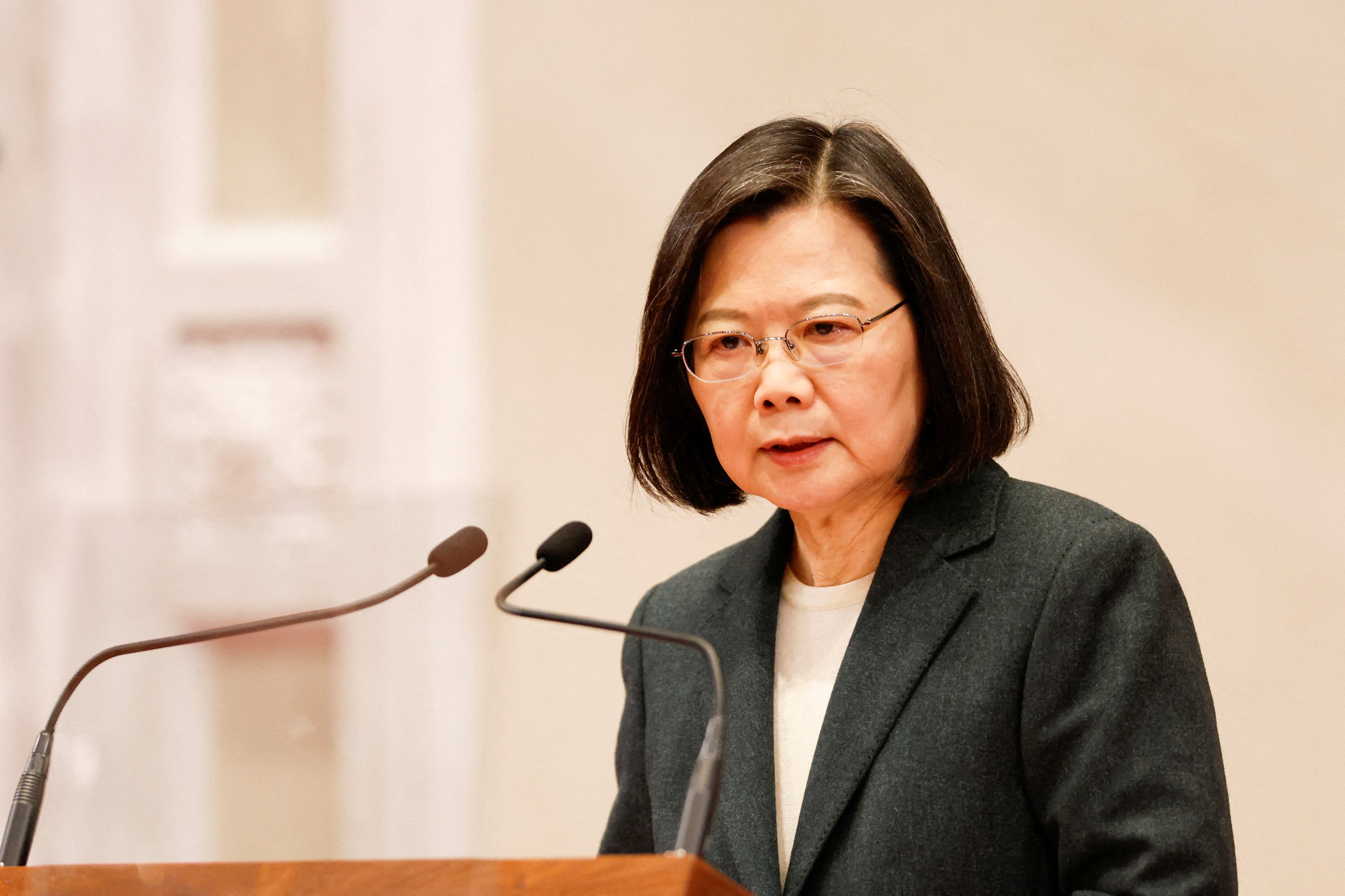 Taiwan president Tsai Ing-wen speaks during a news conference in Taipei on 27 January 2023
