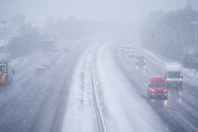 Drivers are being asked to plan ahead, check the forecast and allow more time for their journeys (Ben Birchall/PA)