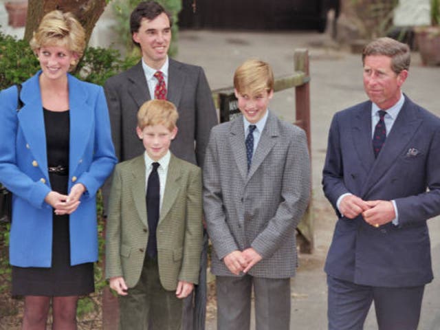 <p>Prince William’s first day at Eton College, with his mother, Diana, brother Harry and father Charles  </p>