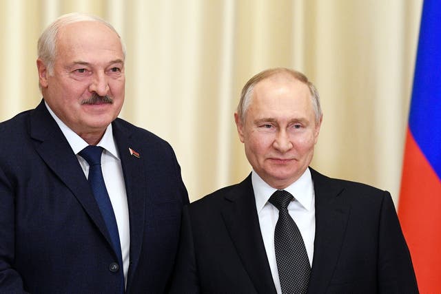 Russian President Vladimir Putin, right, and Belarusian President Alexander Lukashenko (Vladimir Astapkovich, Sputnik, Kremlin Pool/AP)