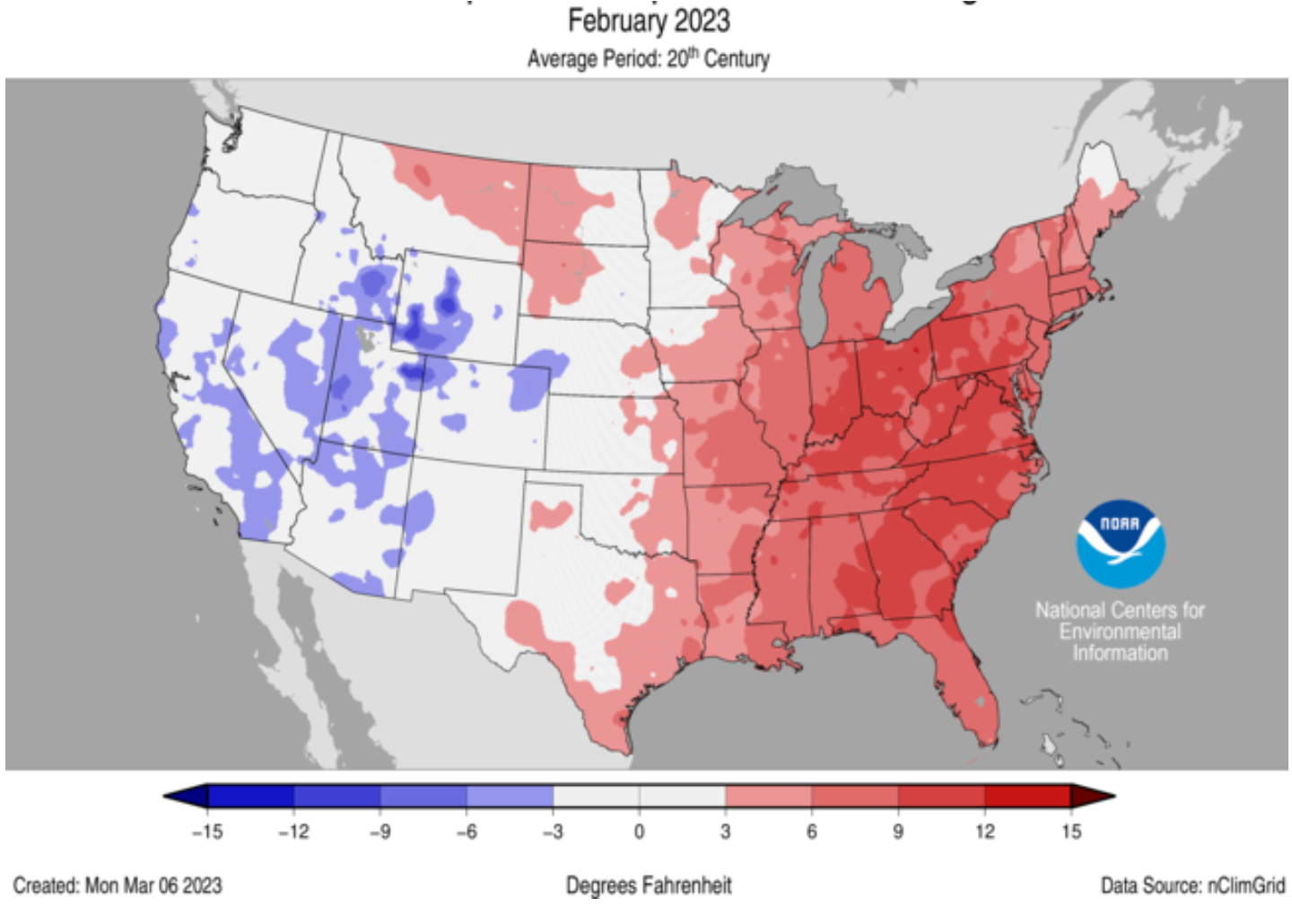 Twelve states had their hottest January-February period on record, according to new US government data