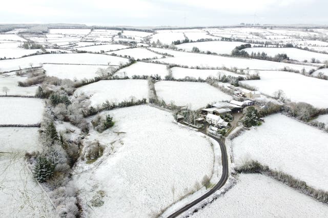 Snow blankets the townland of Ardateggle in Co Laois in the Republic of Ireland earlier this week (PA/Niall Carson)