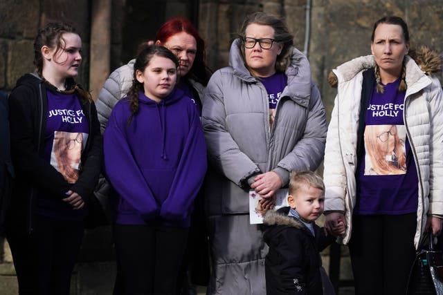 Mourners leave Hexham Abbey in Hexham, Northumberland after the funeral for Holly Newton. Holly, 15, was found injured following a stabbing in the Priestpopple area of Hexham and later died in hospital (Owen Humphreys/PA)