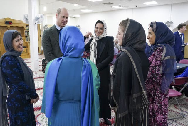 The Prince and Princess of Wales during a visit to the Hayes Muslim Centre in west London to meet partner members of the Disasters Emergency Committee Turkey-Syria Earthquake Appeal (Arthur Edwards/The Sun/PA)