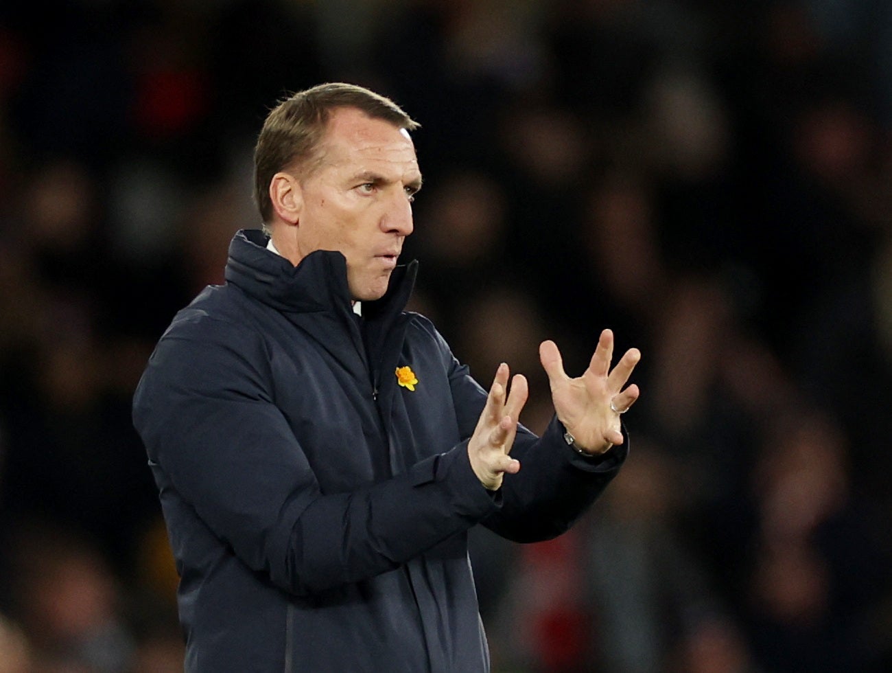 <p>Brendan Rodgers on the touchline for Leicester</p>