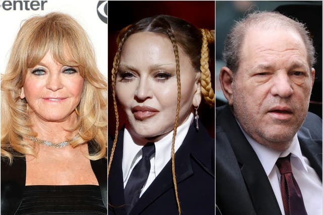 <p>Goldie Hawn, Madonna and Harvey Weinstein</p>