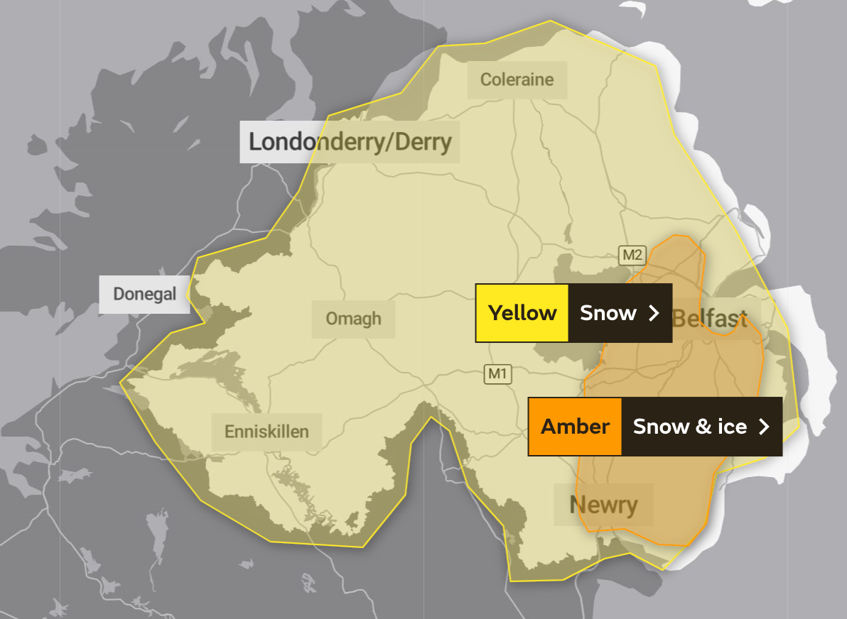 Yellow and amber warnings issued across Northern Ireland for Friday 10th March