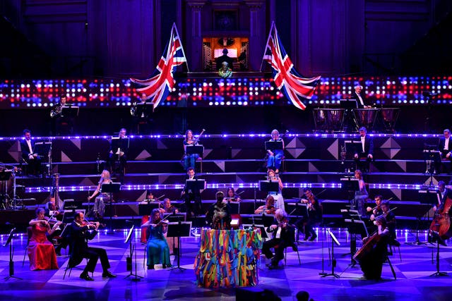<p>The Last Night of the Proms, conductor, Dalia Stasevska with a reduced orchestra of 65 instead of the usual 300 who performed live at the Royal Albert Hall</p>