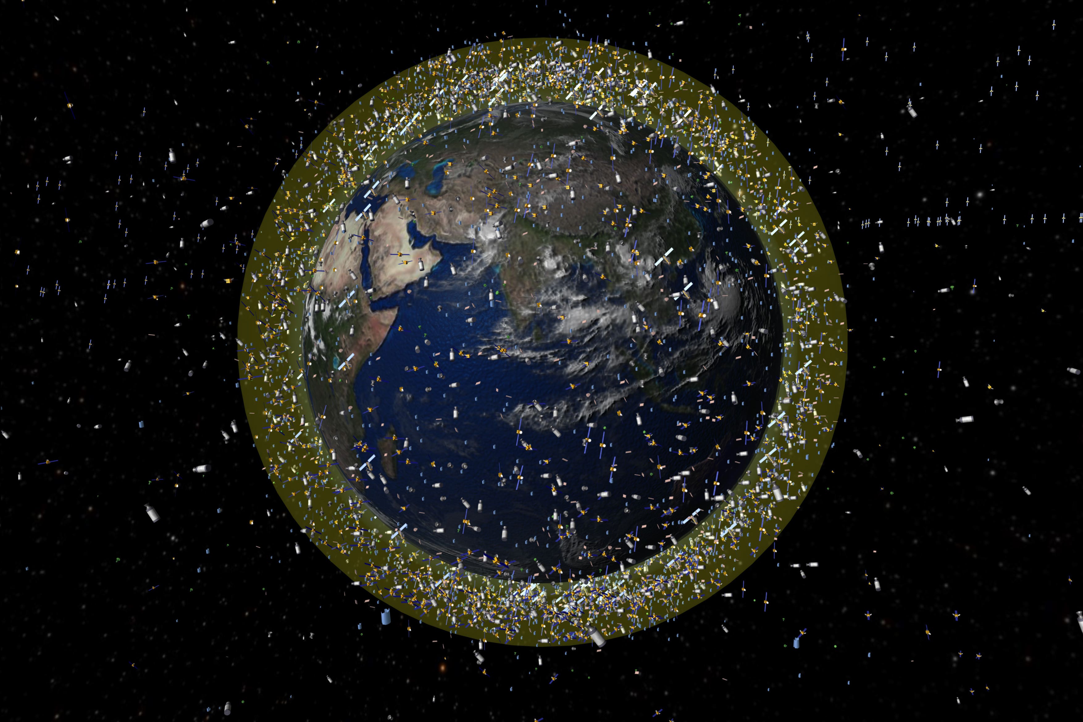 A visualisation created by the European Space Agency (ESA) of space debris orbiting Earth
