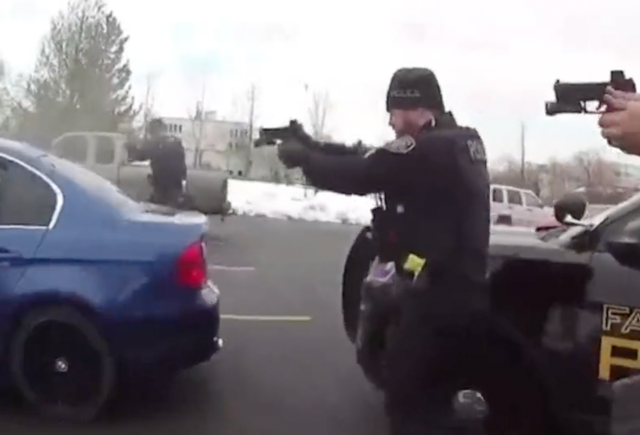 <p>A still image from police body camera footage of the shooting of Chase Allan by Farmington, Utah police</p>