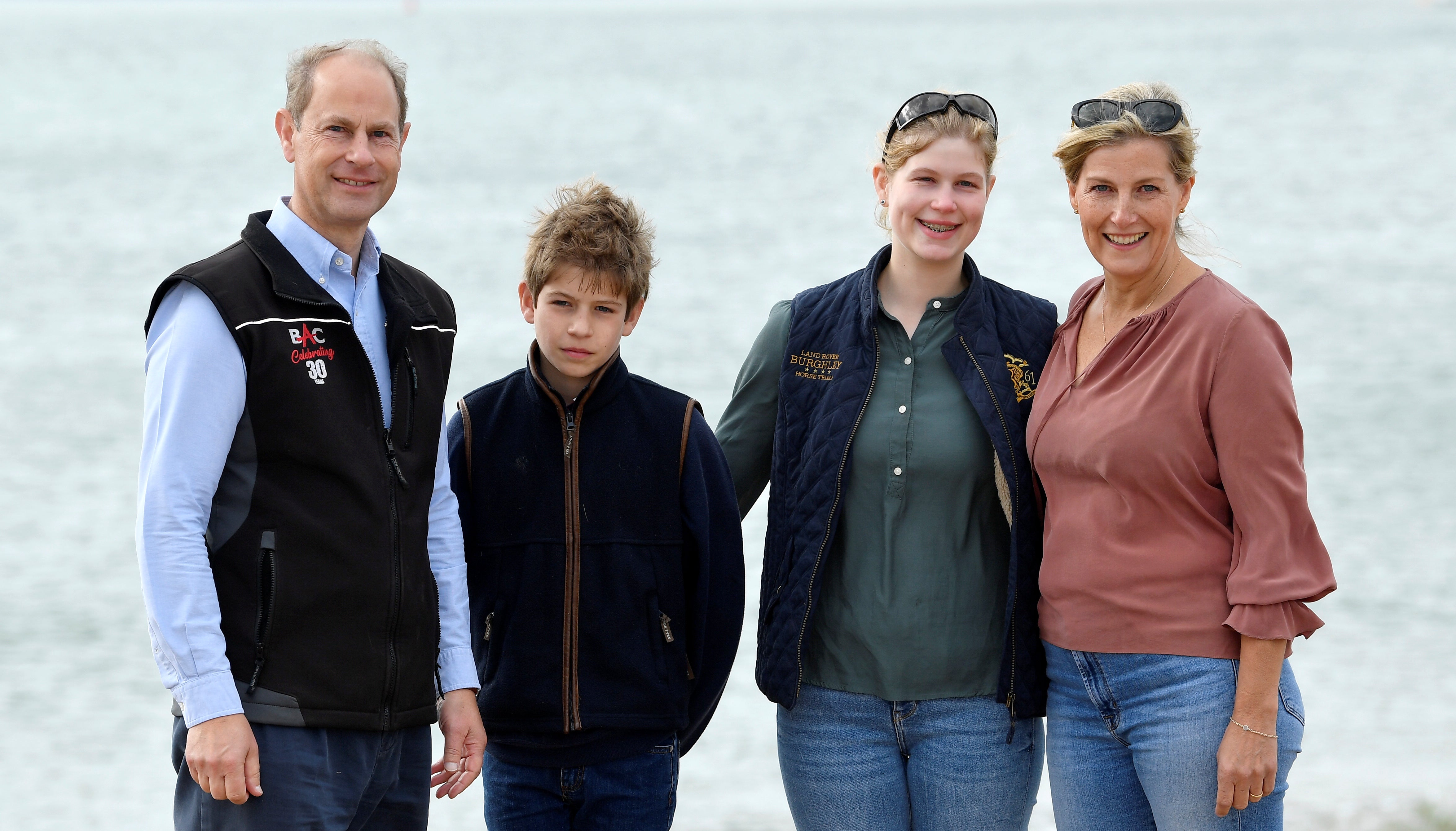 Prince Edward and Sophie pose with their children Lady Louise and James as they take part in the Great British Beach Clean on September 20, 2020