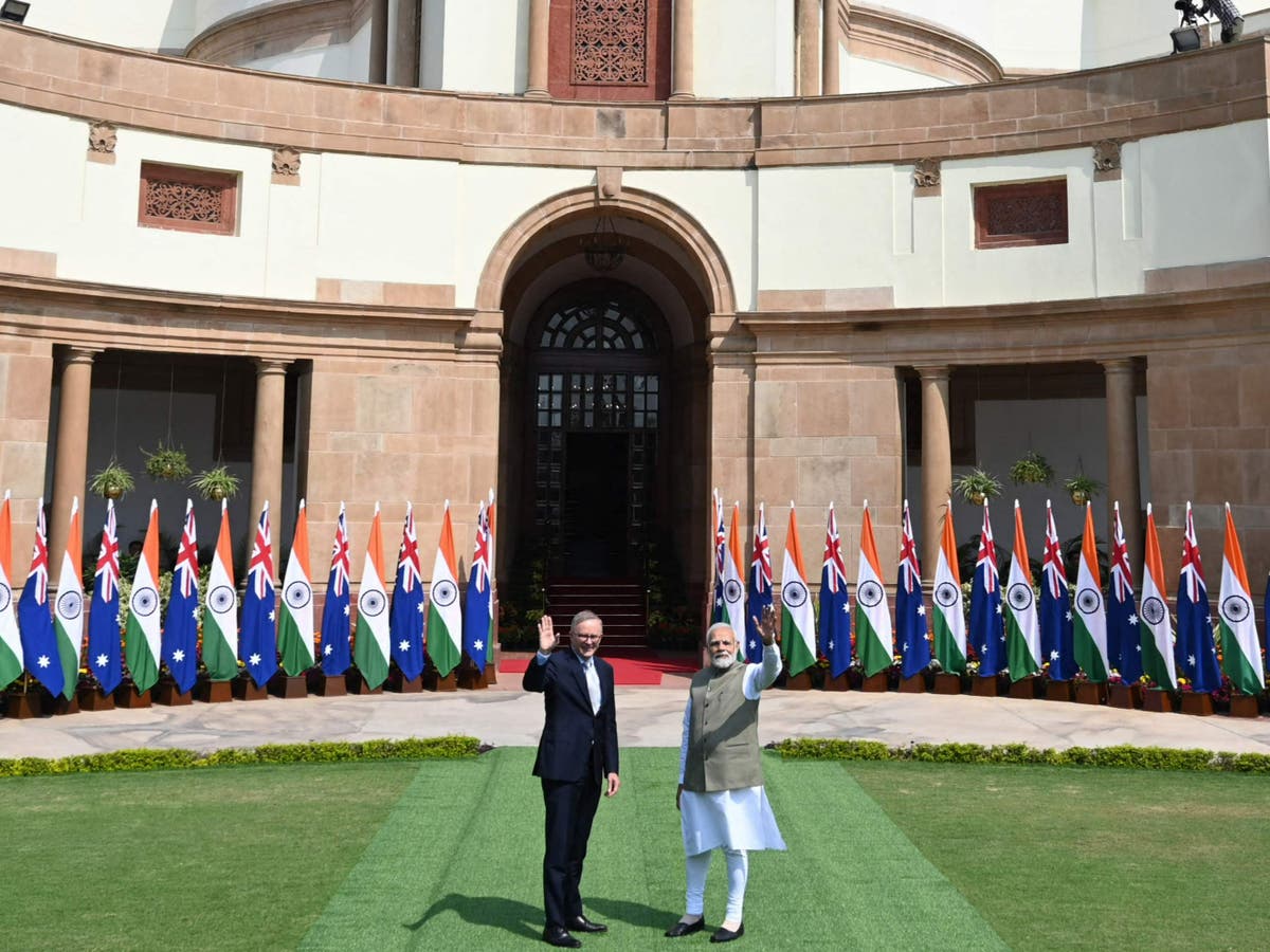 Indian PM Modi raises ‘unfortunate’ vandalism of Hindu temple with Australian counterpart Albanese