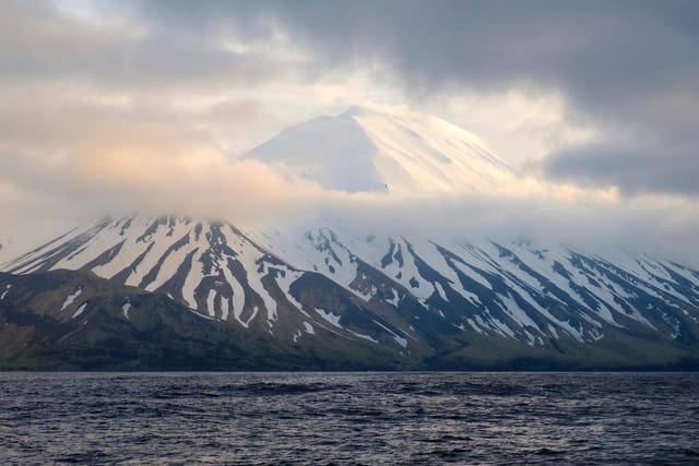 <p>The Tanaga Volcano near Adak in Alaska</p>
