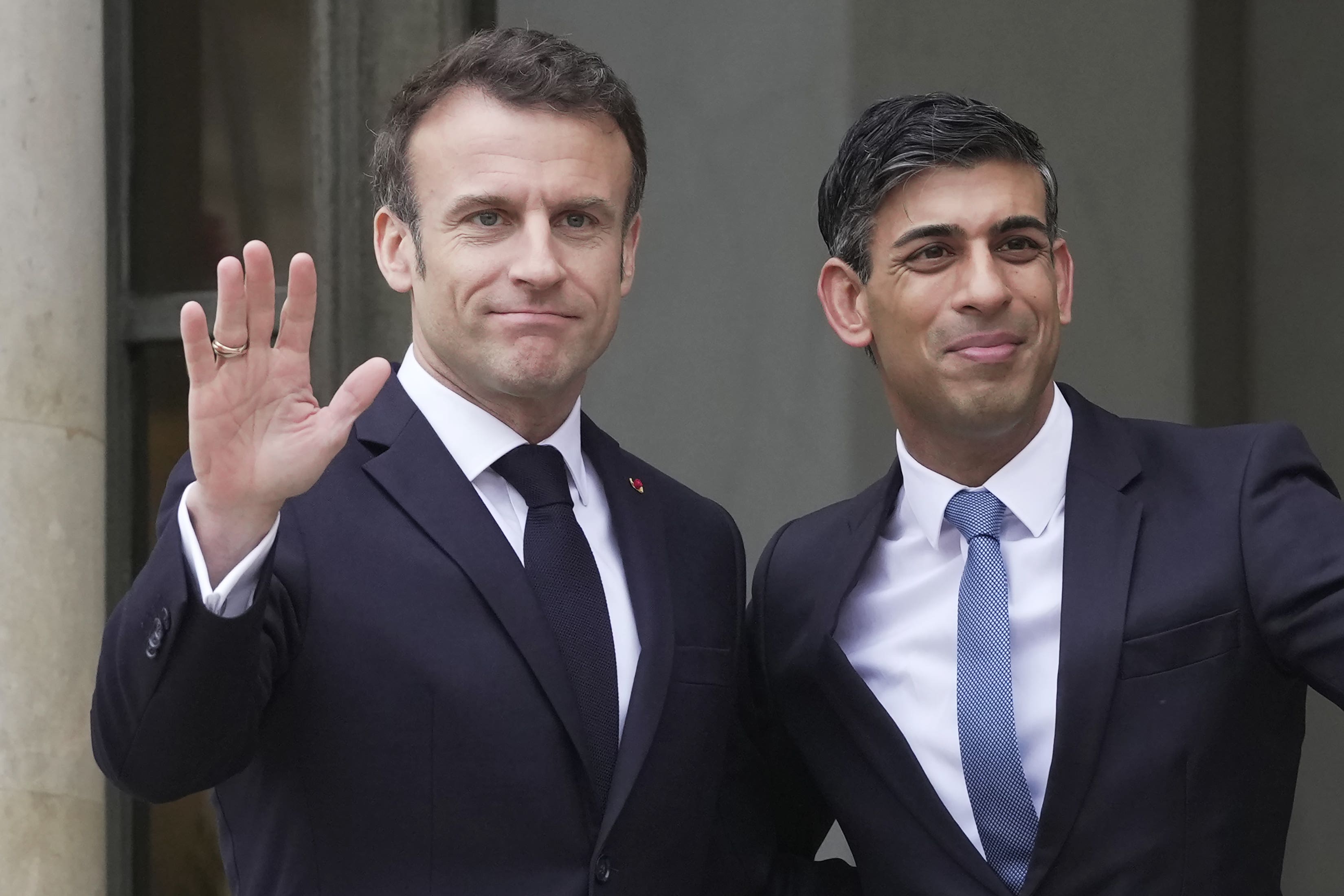 Prime Minister Rishi Sunak meets French President Emmanuel Macron at the Elysee Palace (Kin Cheung/PA)