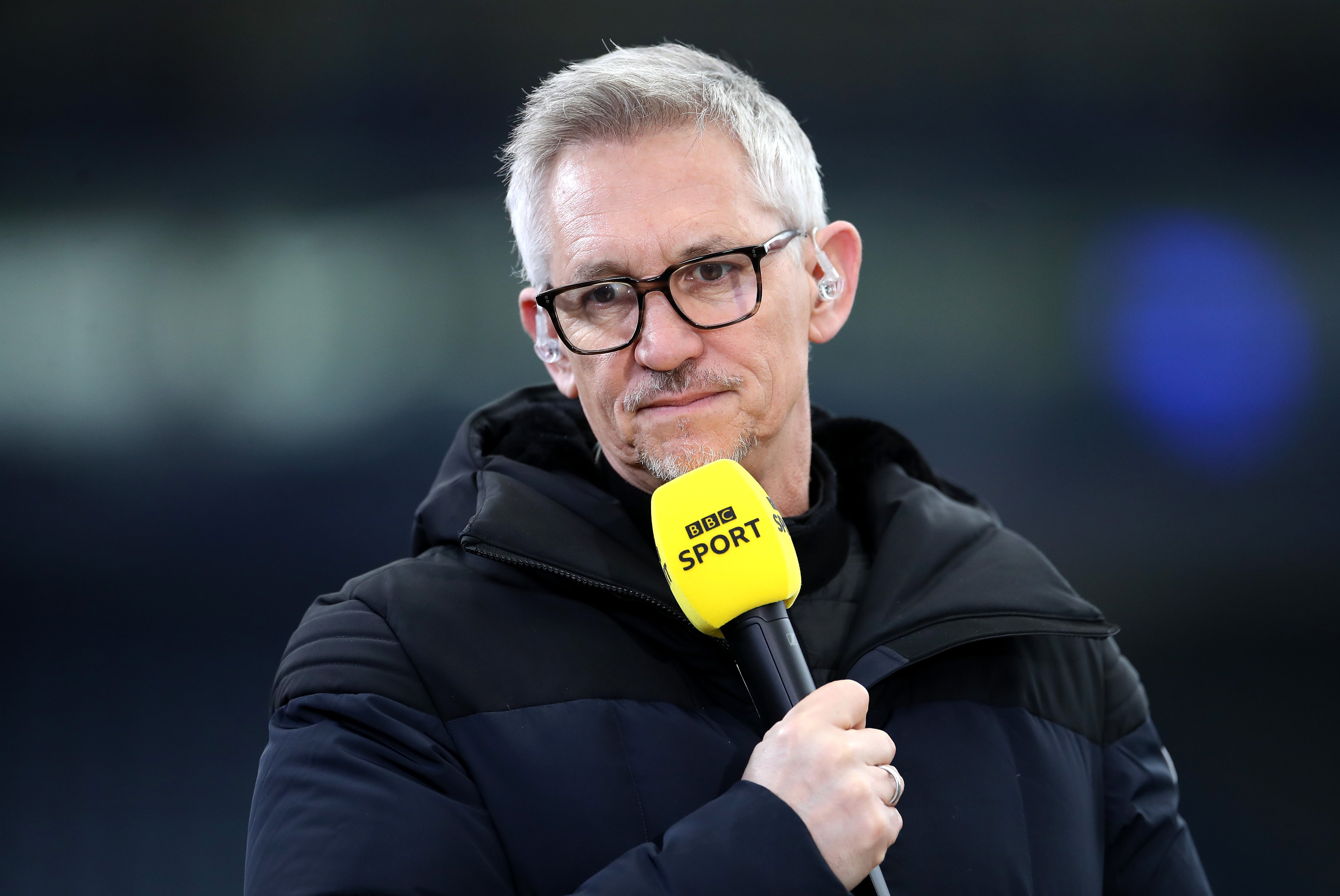 Gary Lineker looks on prior to the Emirates FA Cup Quarter Final match between Leicester City and Manchester United at The King Power Stadium on March 21, 2021