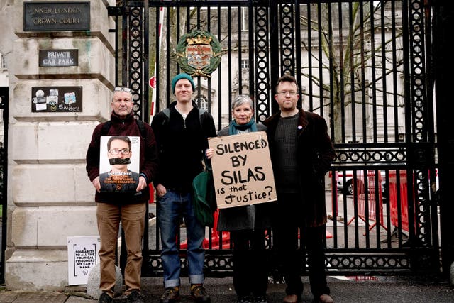 Insulate Britain campaigners (left to right) Stephen Pritchard, Roman Paluch-Machnik, Ruth Cook and Oliver Rock, outside Inner London Crown Court ahead of their sentencing for road blockages protests (Jordan Pettitt/PA)