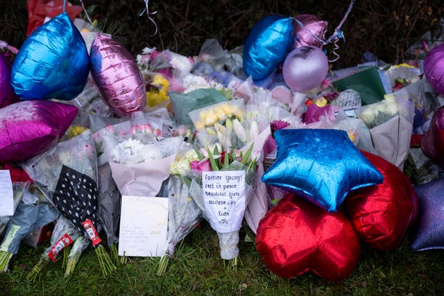 <p>Floral tributes left near the scene of the accident near the A48 on March 8, 2023 in Cardiff, Wales</p>