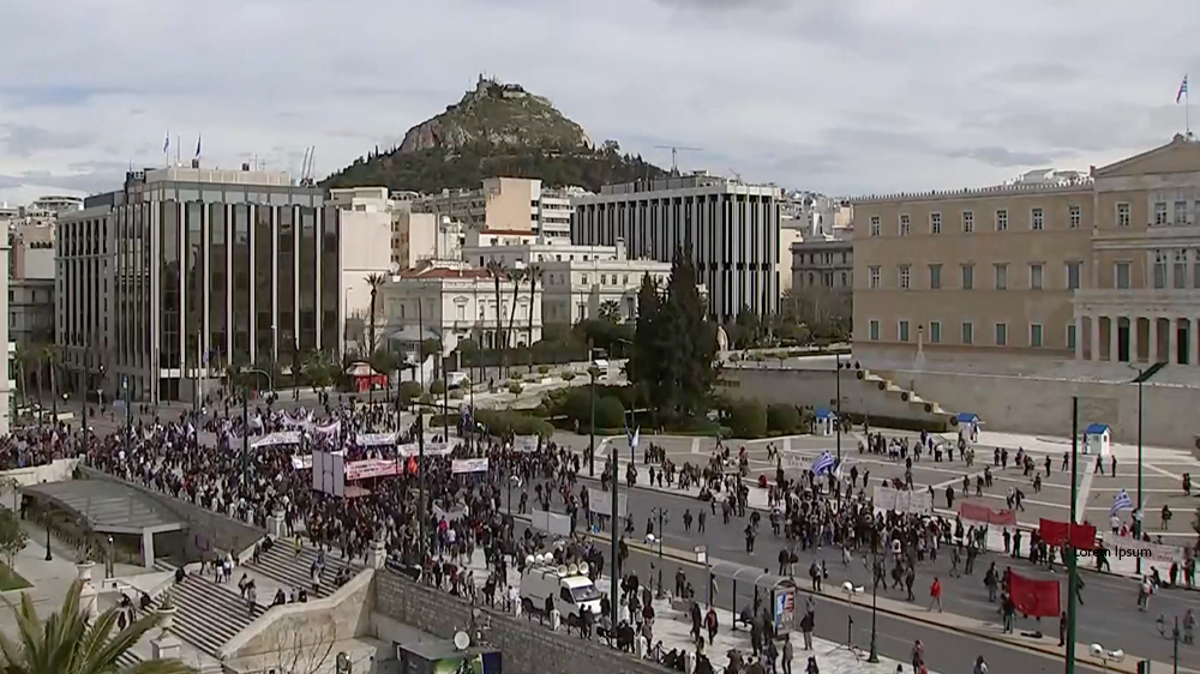 Watch live from Athens as protests continue over deadly train crash