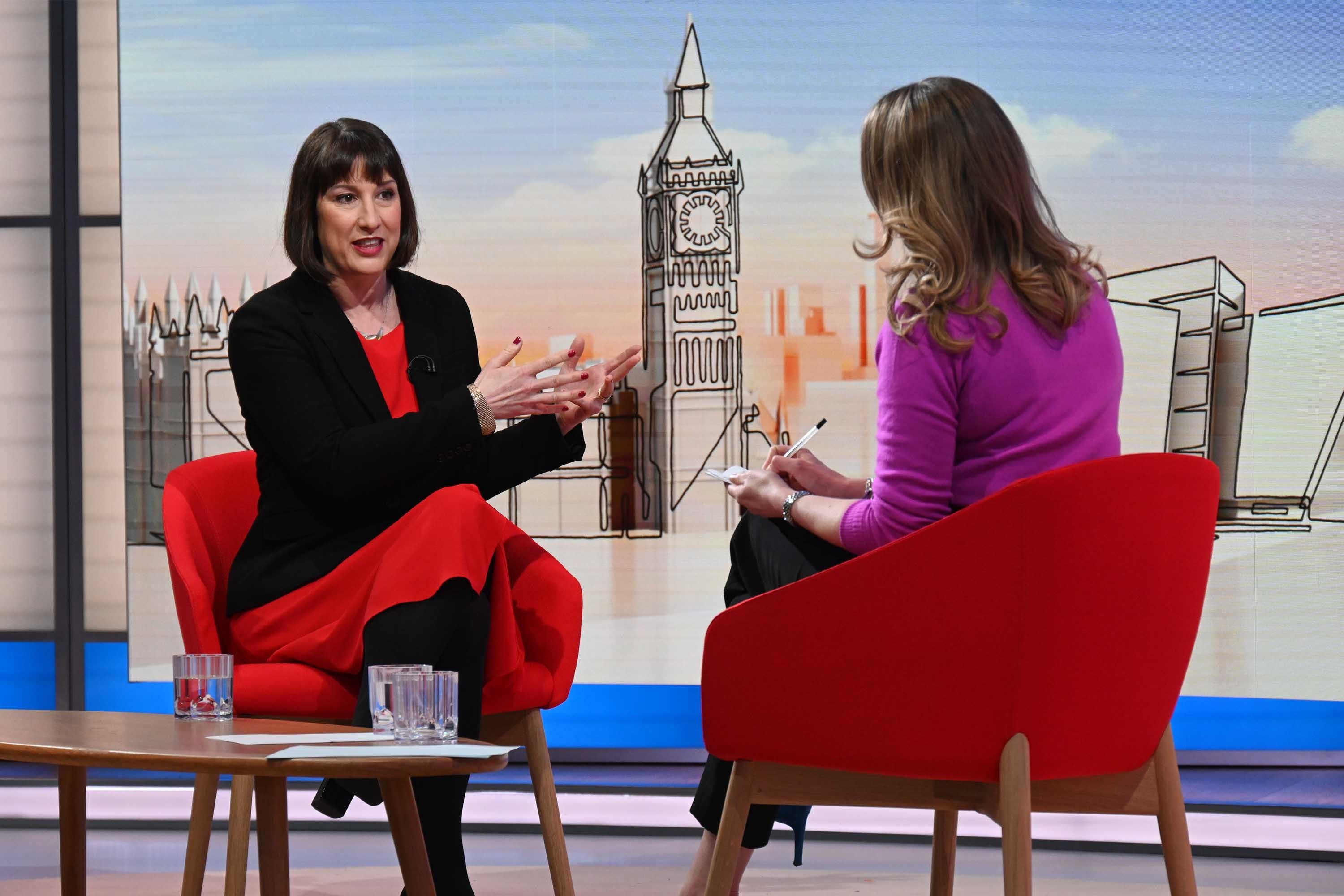 Shadow chancellor Rachel Reeves (left), speaking on BBC’s Sunday With Laura Kuenssberg