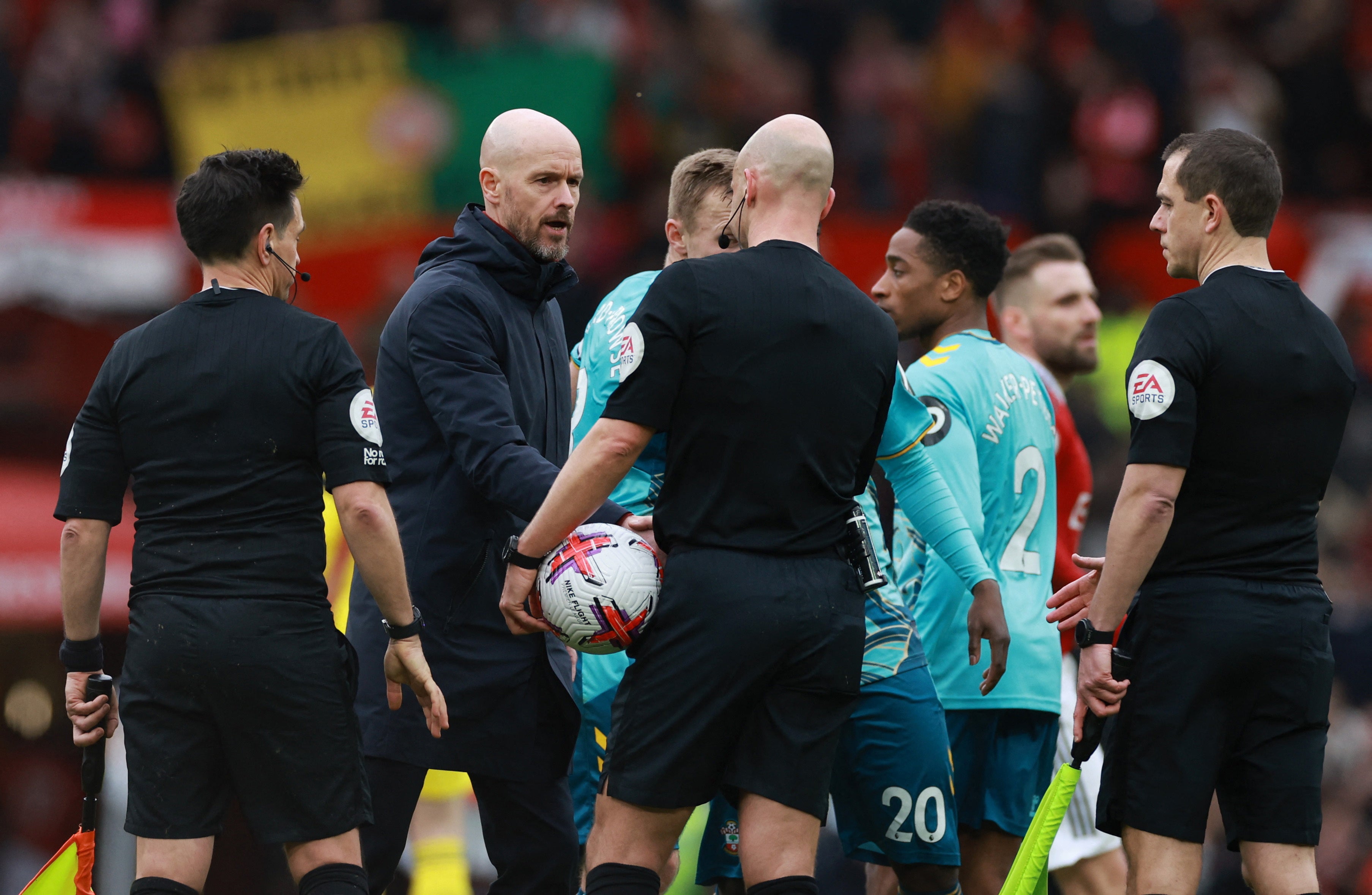 Erik ten Hag confronts referee Anthony Taylor at full-time