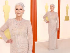 Jamie Lee Curtis pokes fun at Oscars dress matching ‘champagne’ coloured carpet